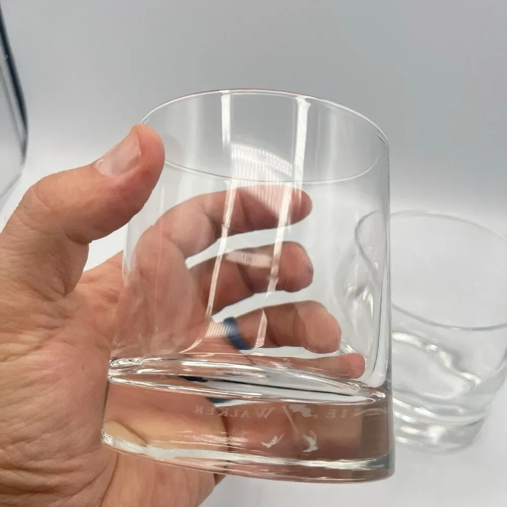 Pair Johnnie Walker Dandy Etched Lowball Glasses